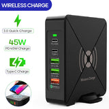 PD 45W Type C Wireless Charger 5 Port USB Charger